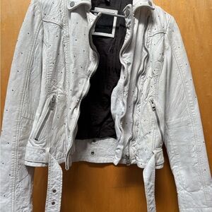 Elegant White Leather Jacket with Stud Accents